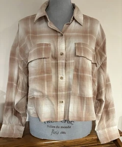 Abercrombie & Fitch Women’s Plaid Flannel Cropped Long Sleeve Shirt Size M - Picture 1 of 6