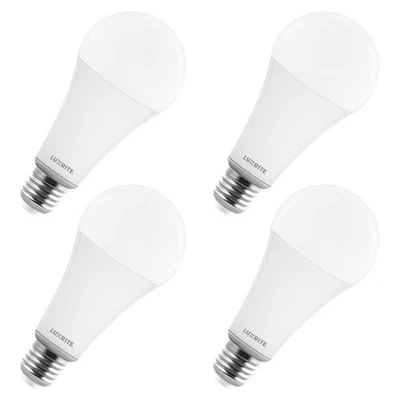 LUXRITE A23 LED Light Bulb 33W E26 4000LM Dimmable 3000K 120V Damp Rated 4PK - Image 1 of 4