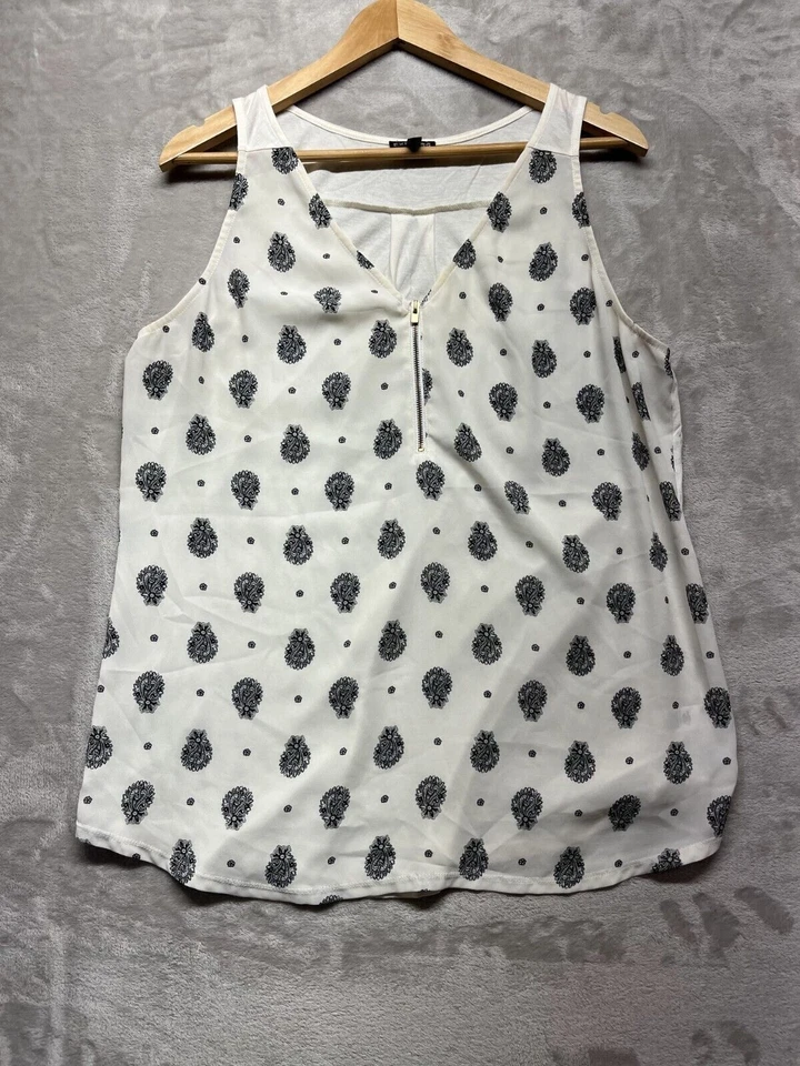 Женский пуловер Express Tank размер XL белый пейсли с v-образным вырезом 1/4 на молнии без рукавов - Изображение 1 из 4