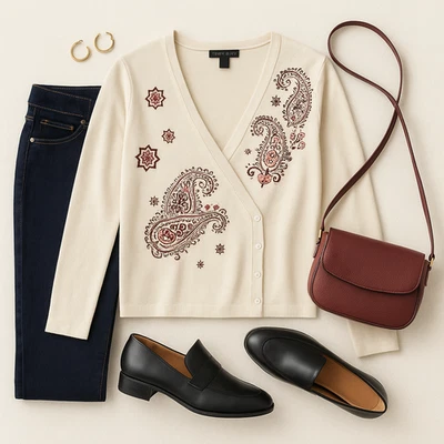 Suéter Peck & Peck Cuentas Paisley Mezcla de Seda Imitación Envolvente L Preppy Lujo Otoño Nuevo con Etiquetas Foto 1 de 4