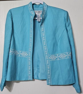 Блейзер Jessica Howard из льняной смеси с открытой передней частью с вышитыми акцентами размер 10P - Изображение 1 из 4