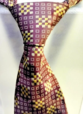 Perry Ellis портфолио 100% шелк галстук коричневый геометрический чек узор сделано в США 4» - Изображение 1 из 4
