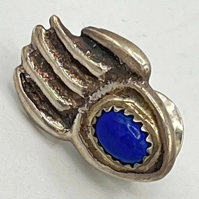 Vintage SW Native American Silver & Lapis Lapel Pin Tie Tack  Bear Paw Claw - Image 1 of 4