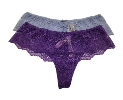Set Of 2 Victoria's Secret Womens Size XS Wide Side Thong Lace Purple Panties - Image 1 of 4