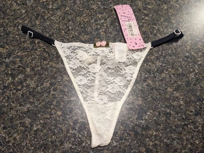 Tanga Jezabel Vintage Y2k Tanga CUERDA Blanco Floral Encaje Bragas Volantes Ajustables S Foto 1 de 4