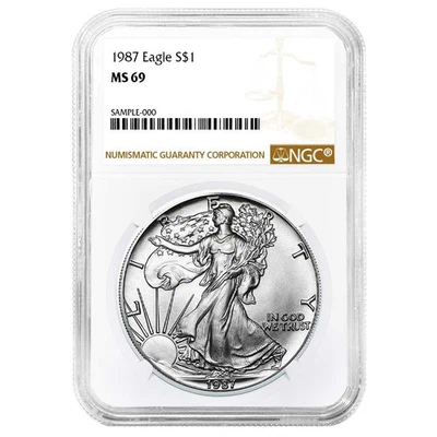American Silver Eagle 1987 $1 NGC MS69 etiqueta marrón Foto 1 de 3