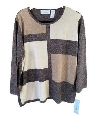 Camisa Alfred Dunner Mujer Talla XL NUEVA Marrón Dorado Pullover Blusa Carrera Fiesta Foto 1 de 4