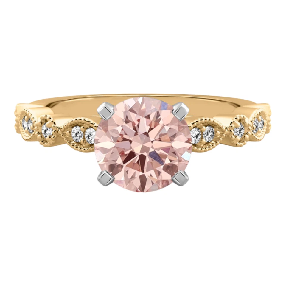 14K Multi Tone Gold 1.12 Ct IGI Lab Grown Diamond Ring Round Fancy Intense Pink - Image 1 of 4