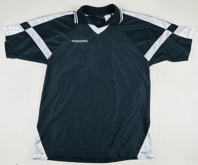 Vintage 90s DIADORA Black White Logo Made Soccer Jersey #6 Sz Medium - Image 1 of 4