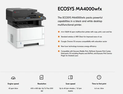 Impresora multifunción monocromática Kyocera ECOSYS MA4000wfx [170C150US0] Foto 1 de 4