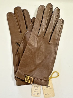 Guantes de cuero marrón vintage SAKS FIVE AVENUE con detalles nuevos con etiquetas talla 6,5 para mujer Foto 1 de 4