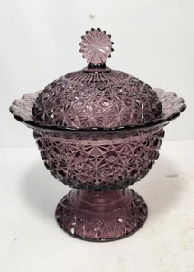 Fenton ? Daisy & Button For LE Smith Amethyst Purple Candy Jar w/Lid Finial MCM - Picture 1 of 12