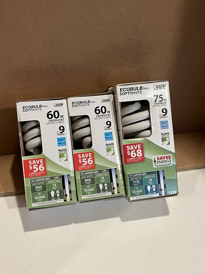 Feit 2 - 60 / 13 Watt And 1 - 75 / 18 Watt Twist Soft White GU24 Base 3 Pack - Image 1 of 3