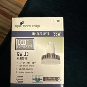 LIGHT EFFICIENT DESIGN LED-7318 12 WATT LED PL LAMP 4-PIN G24q/GX24q Base, 4000K - Picture 1 of 1