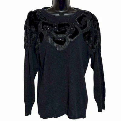 SUÉTER VINTAGE NEGRO AÑOS 80 90 CUERO CON CUENTAS PATCHWORK PIEL POR SPREE INTL RETRO S Foto 1 de 4