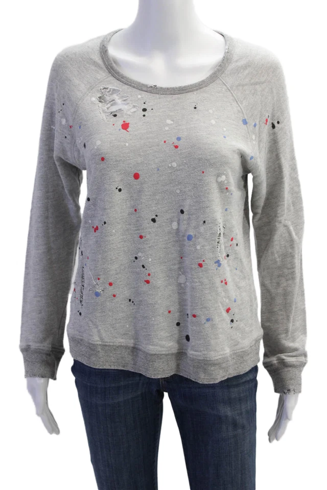Sundry Womens Splatter Paint Distress Crew Neck Pullover Sweatshirt Gray Size 1 - Image 1 of 4