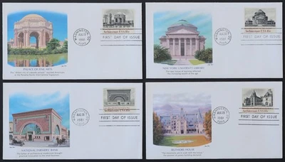 U.S. Used #1928-31 18c Architecture Set of 4 Fleetwood First Day Covers - Image 1 of 2