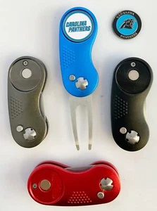 NFL 2 Prong Switchblade GOLF DIVOT REPAIR TOOL Gray + Ballmark CAROLINA PANTHERS - Imagen 1 de 1