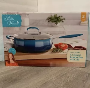 Pioneer Woman Classic Ceramic Jumbo Pan With Lid 4.5 Qt Ombre Teal - Picture 1 of 4