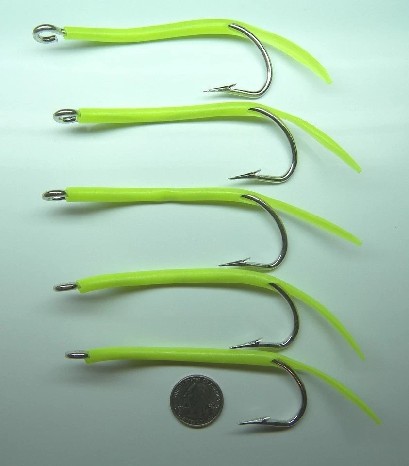 Saltwater Fishing 5 Pack 7/0 31022 Mustad Glow Tube Hooks Striper Jig Lure UV