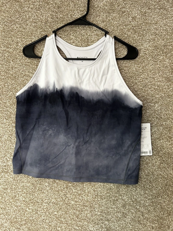 Athleta Shanti Watercolor Stripe Crop Tank Tie Dye Mortar Mushroom XL