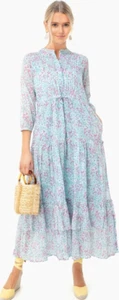 Banjanan Bazaar Maxikleid Bio Baumwolle Blumen weiß blau rosa Kleefeld XS - Bild 1 von 9