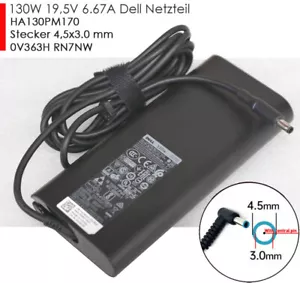 130W 19,5V 6,67A DELL NETZTEIL AC/DC HA130PM170 4,5x3.0 mm 0V363H RN7NW N124 - Bild 1 von 3