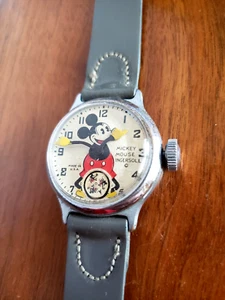MICKEY MOUSE INGERSOLL WRIST WATCH ORIG BAND INCLUDED, SERVICED, 1940's - Picture 1 of 12
