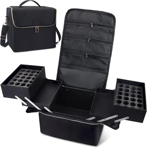 Large Nail Tech Travel Makeup Case & Organizer Upgraded 4 Tier Storage Bag Black - Picture 1 of 6