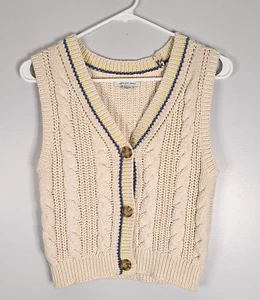 AMERICAN EAGLE Cárdigan Tejido con Cable Suéter Chaleco XS Crema Cuello en V Botón Preppy - Imagen 1 de 11