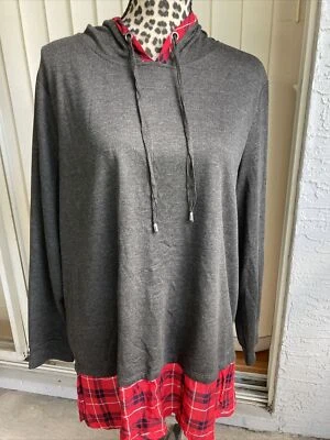AVENUE Pullover Manga Larga Cierre con Cordón Sudadera con Capucha Delgada A Cuadros Acento Gris 22/24 Foto 1 de 4