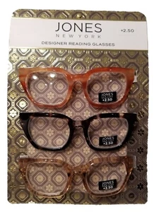 JONES NEW YORK 3-PACK Designer Reading Glasses Readers Rust, Black & Brown +2.50 - Picture 1 of 8