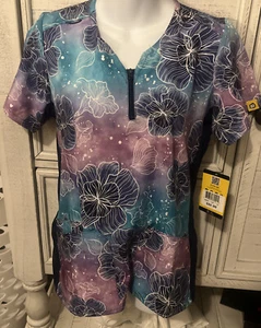Wonderwink Scrub Top Small New With Tags, Blue Multi - Picture 1 of 4