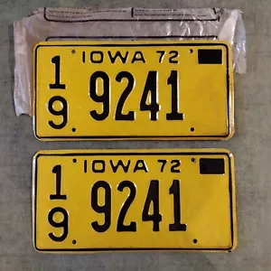 Antica targa Iowa 1972 abbinata COPPIA TARGHE YOM County 19 # 9241 Dodge - Foto 1 di 1