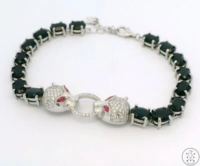 New Sterling Silver Tennis Bracelet with Natural Black Spinel Adjustable Puma - Image 1 of 3