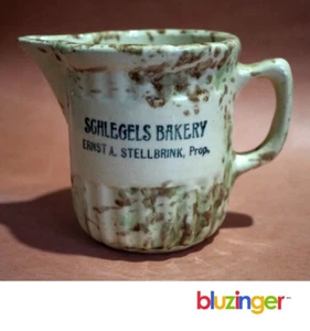 Antique Spatterware Advertising Pitcher SCHLEGEL’S BAKERY Ernest A. Stellbrink - Picture 1 of 9