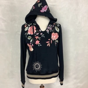 Johnny Was Vienna Black Pink Floral Embroidered Pullover Sweatshirt Hoodie XXS - Picture 1 of 6