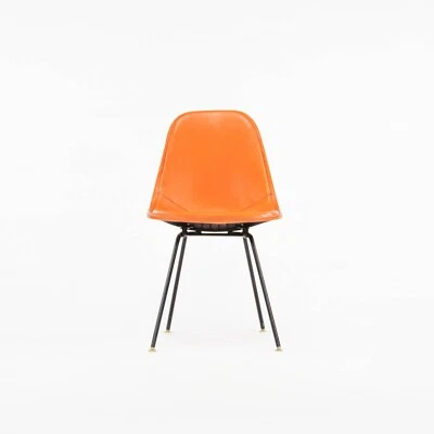 Silla de comedor Herman Miller Eames DKX 1957 de alambre con cubierta completa almohadilla naranja Naugahyde Foto 1 de 4