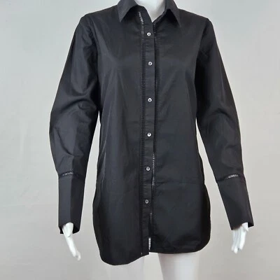 Camisa Vince Barrel Puño Manga Larga Ojales Para Mujer Talla S Negra Botón Algodón Foto 1 de 4