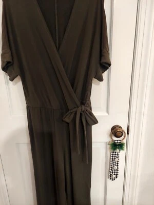Catherine Malandrino Olive Green 1-Piece Jumpsuit Short-Sleeved Elastic Waist L - Image 1 of 4