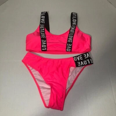 Victoria Secret Love Dos Piezas Bikini Traje de Baño Traje de Baño Rosa Caliente Talla M Mediano Foto 1 de 4