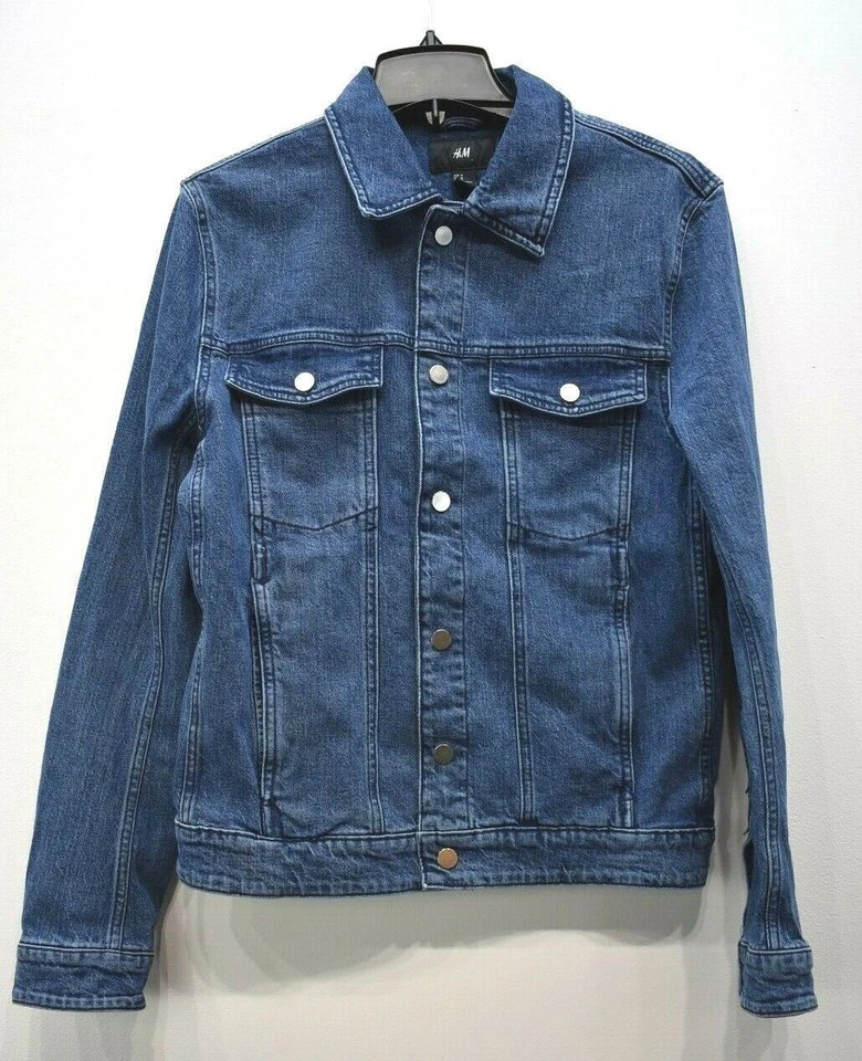 H & M мужской синий кнопка Slash карман длинным рукавом повседневный джинсовой ткани Jean куртка M - Изображение 1 из 4