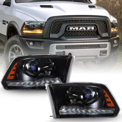 New For Dodge Ram 1500 2500 3500 2013-2018 Black Projector Headlights w/LED DRL - Image 1 of 4
