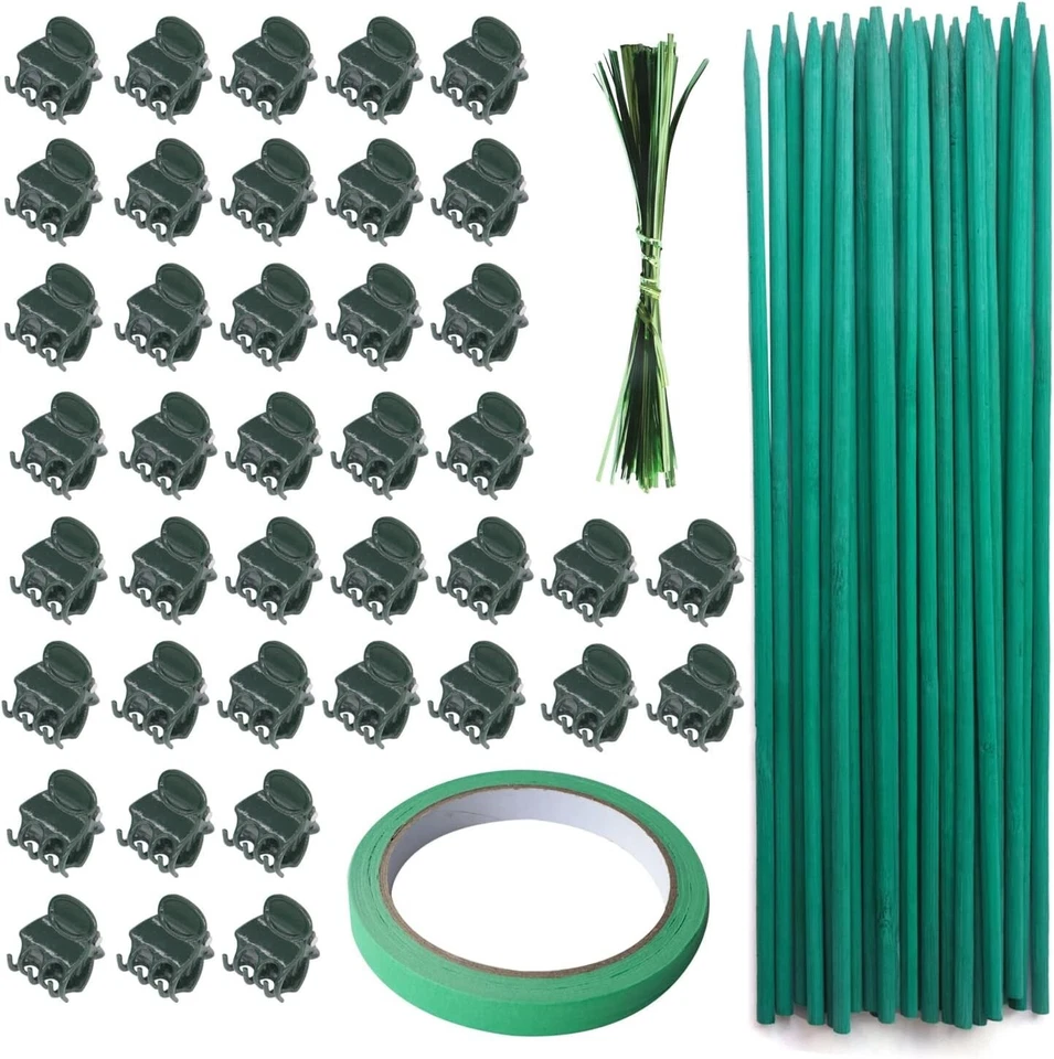20 piezas estacas de jardín de bambú de 12 pulgadas 40 piezas clip de fijación de plantas 50 piezas lazos giratorios Foto 1 de 4