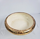 Pottery Ceramic Gold Round Planter textured Shallow Bowl Disc 6.5 in w MCM