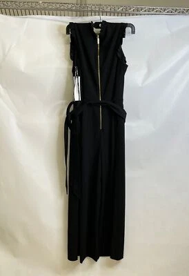 CALVIN KLEIN Ruffle Trim V-Neck Jumpsuit Women's Size 14 Black - Image 1 of 4