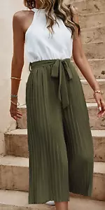 EMERY ROSE Two Tone Pleated Belted Jumpsuit White Green Sleeveless Size Small - Picture 1 of 16