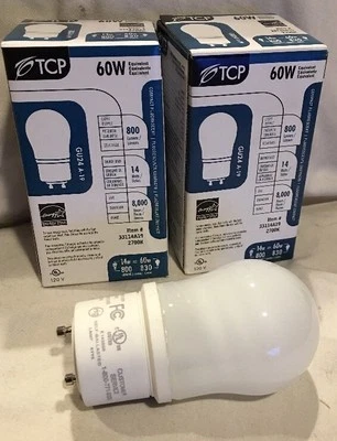 TCP 33114A19  14 Watt GU24 Compact Fluorescent Light Bulb 2700K 2-pcs - Image 1 of 4