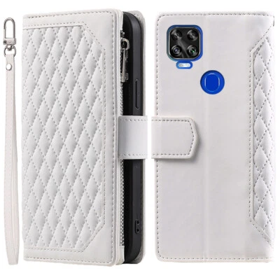 Estuche tipo billetera romboidal 5G para ZTE Blade V2020, estuche para tarjetas de cuero de lujo con cremallera abatible Foto 1 de 4