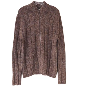 Express Mens Full Zip Sweater Cardigan L Merino Wool Grandpacore Colorful Preppy - Picture 1 of 15